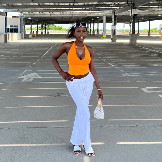 V-Neck Orange Crop Top