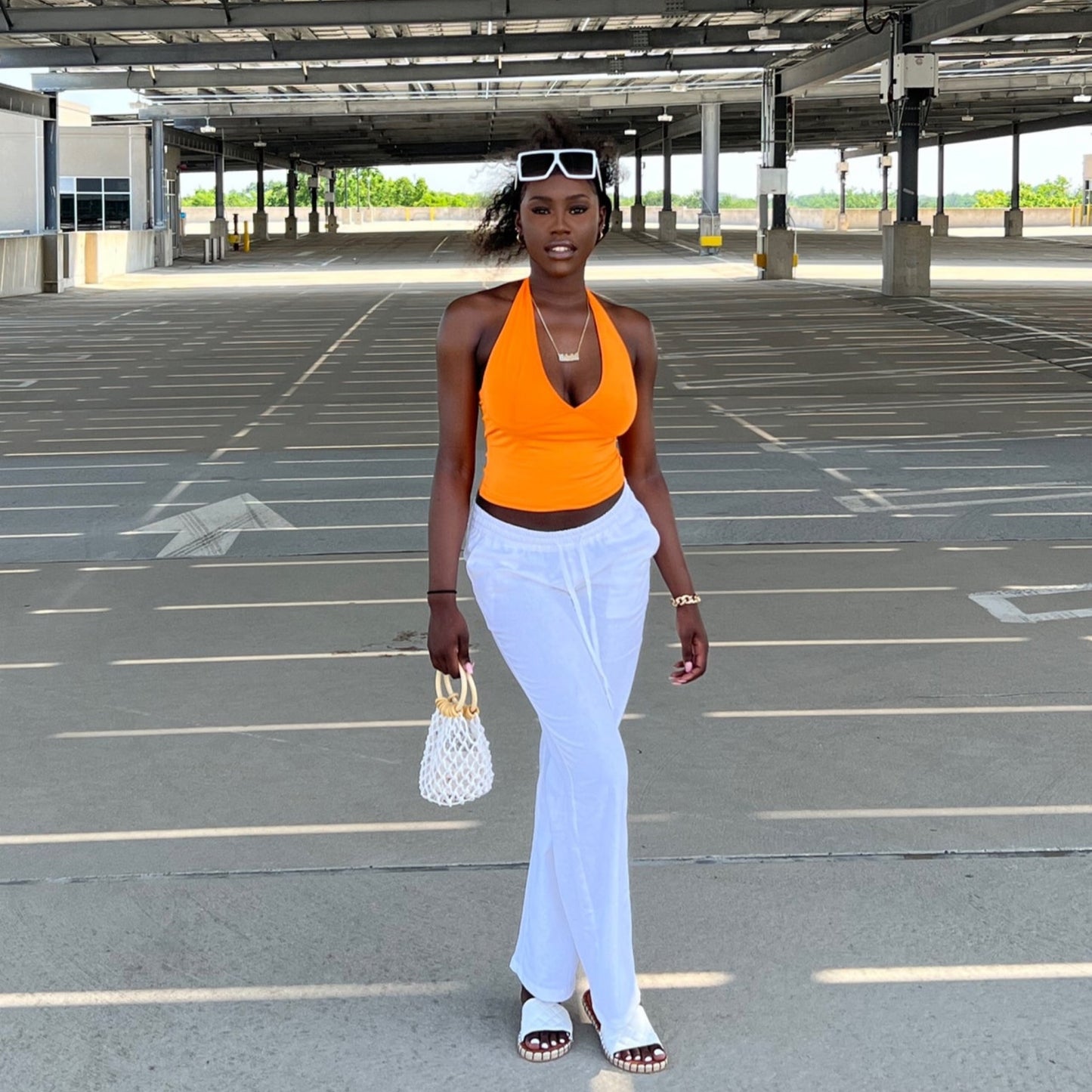 V-Neck Orange Crop Top