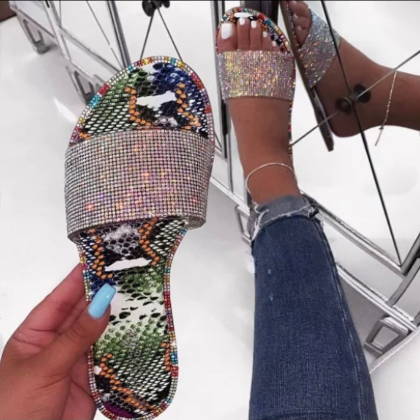 Rainbow Rhinestone Slippers